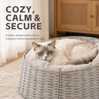 Handwoven Wicker Cat Bed - Round Pet Basket with Plush Cushion, Cat Furniture for Cats & Small Dogs - Direct Wicker