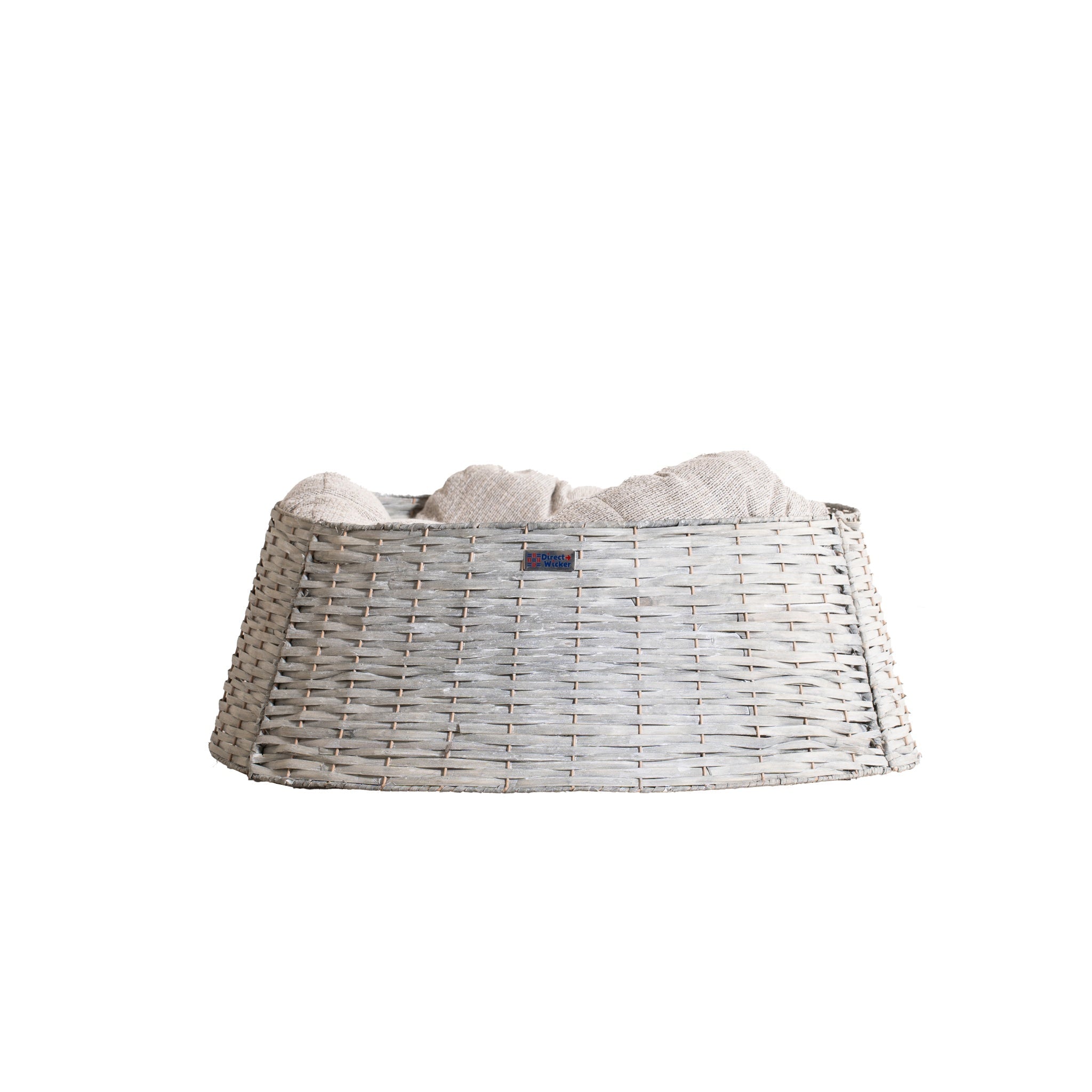 Handwoven Wicker Cat Bed - Round Pet Basket with Plush Cushion, Cat Furniture for Cats & Small Dogs - Direct Wicker