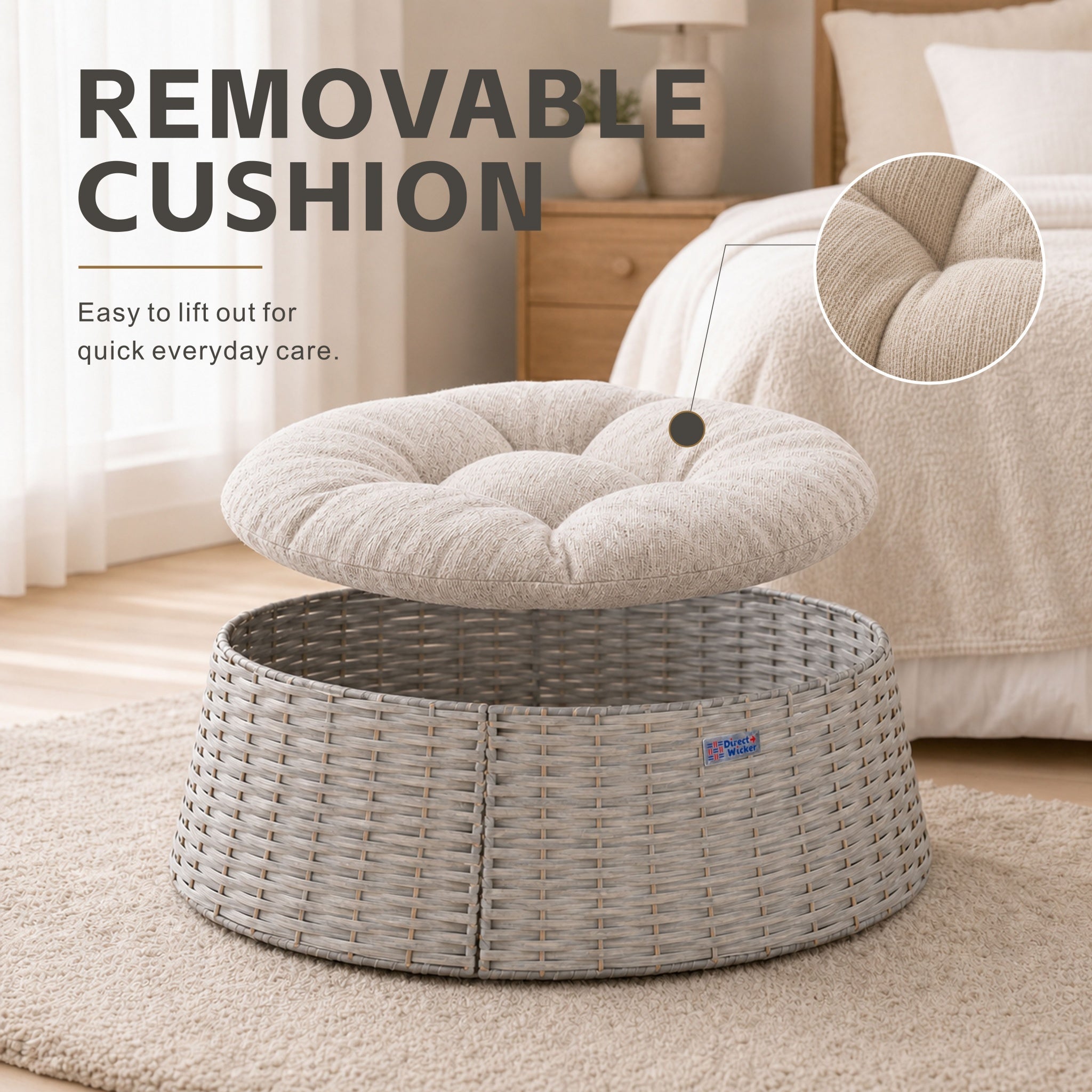 Handwoven Wicker Cat Bed - Round Pet Basket with Plush Cushion, Cat Furniture for Cats & Small Dogs - Direct Wicker