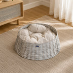 Handwoven Wicker Cat Bed - Round Pet Basket with Plush Cushion, Cat Furniture for Cats & Small Dogs - Direct Wicker