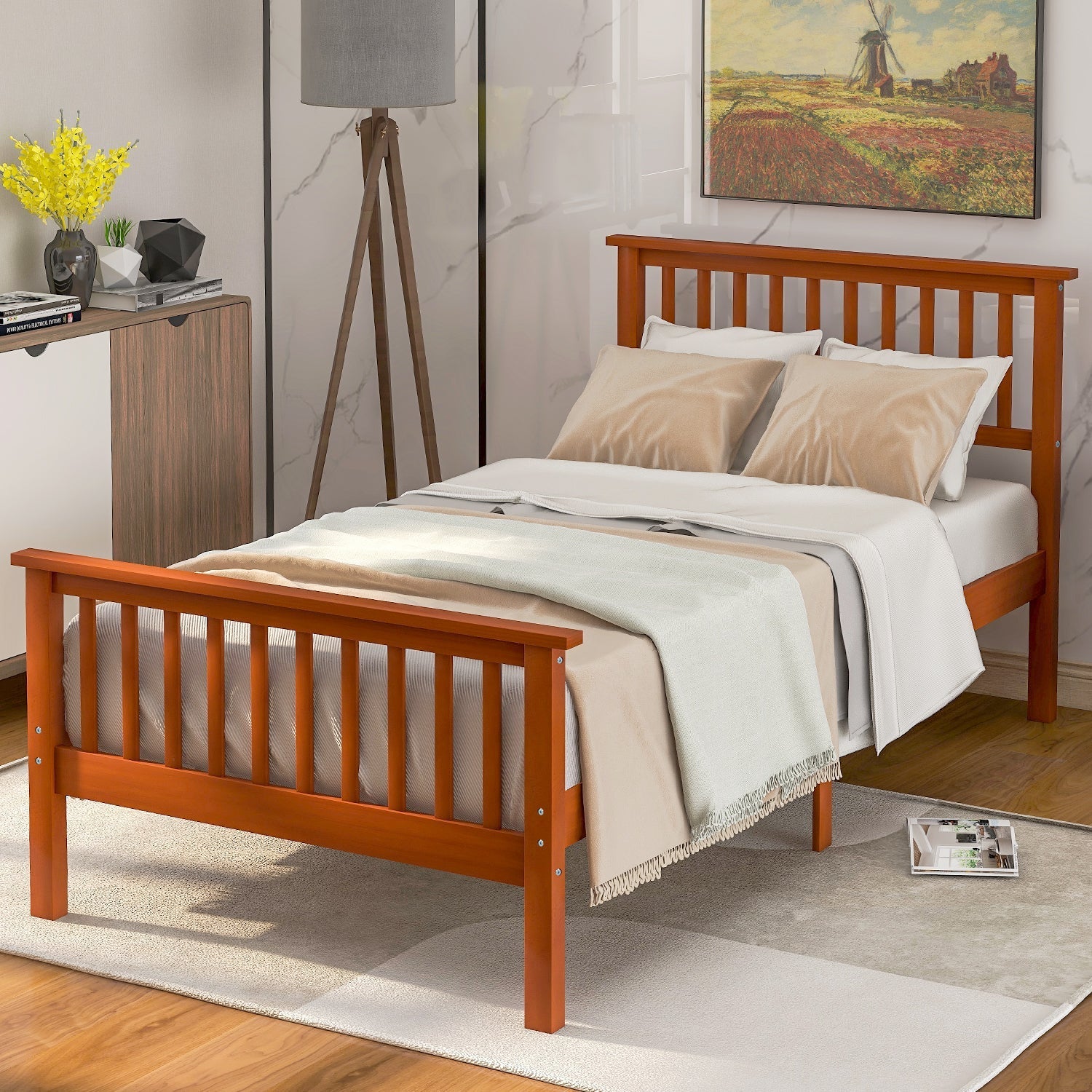 Harper&Bright Designs Wood Platform Bed with Headboard and Footboard (WF191767AAL) - Direct Wicker