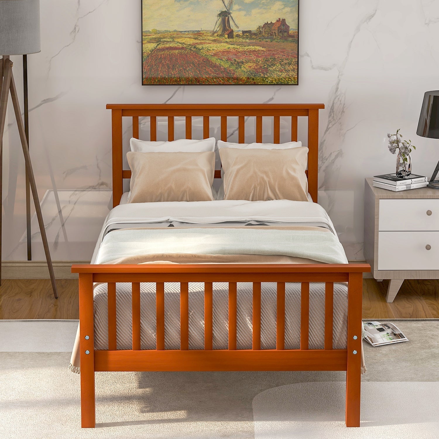Harper&Bright Designs Wood Platform Bed with Headboard and Footboard (WF191767AAL) - Direct Wicker
