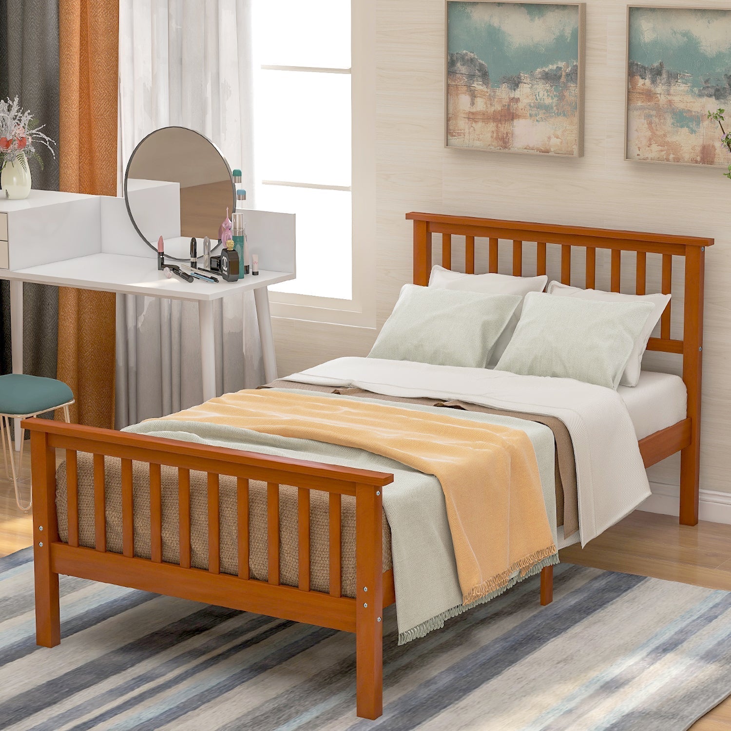 Harper&Bright Designs Wood Platform Bed with Headboard and Footboard (WF191767AAL) - Direct Wicker