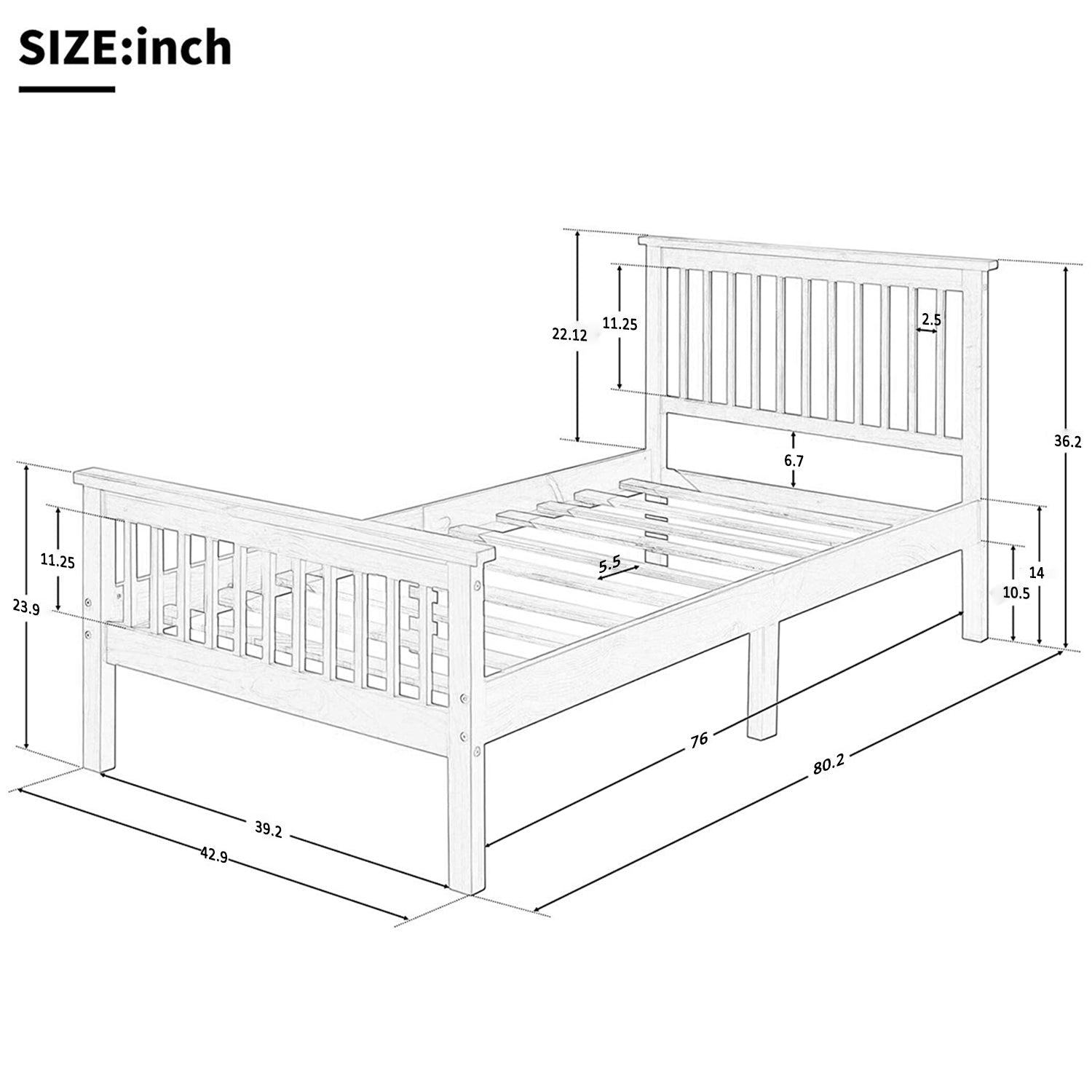 Harper&Bright Designs Wood Platform Bed with Headboard and Footboard (WF191767AAL) - Direct Wicker
