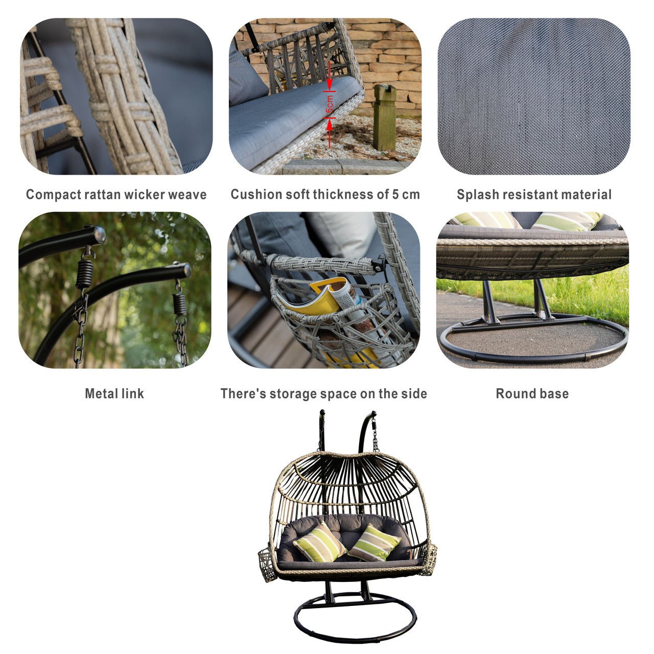 High - end Comfortable Double Hanging Basket Chair (PAL - 2120) - Direct Wicker