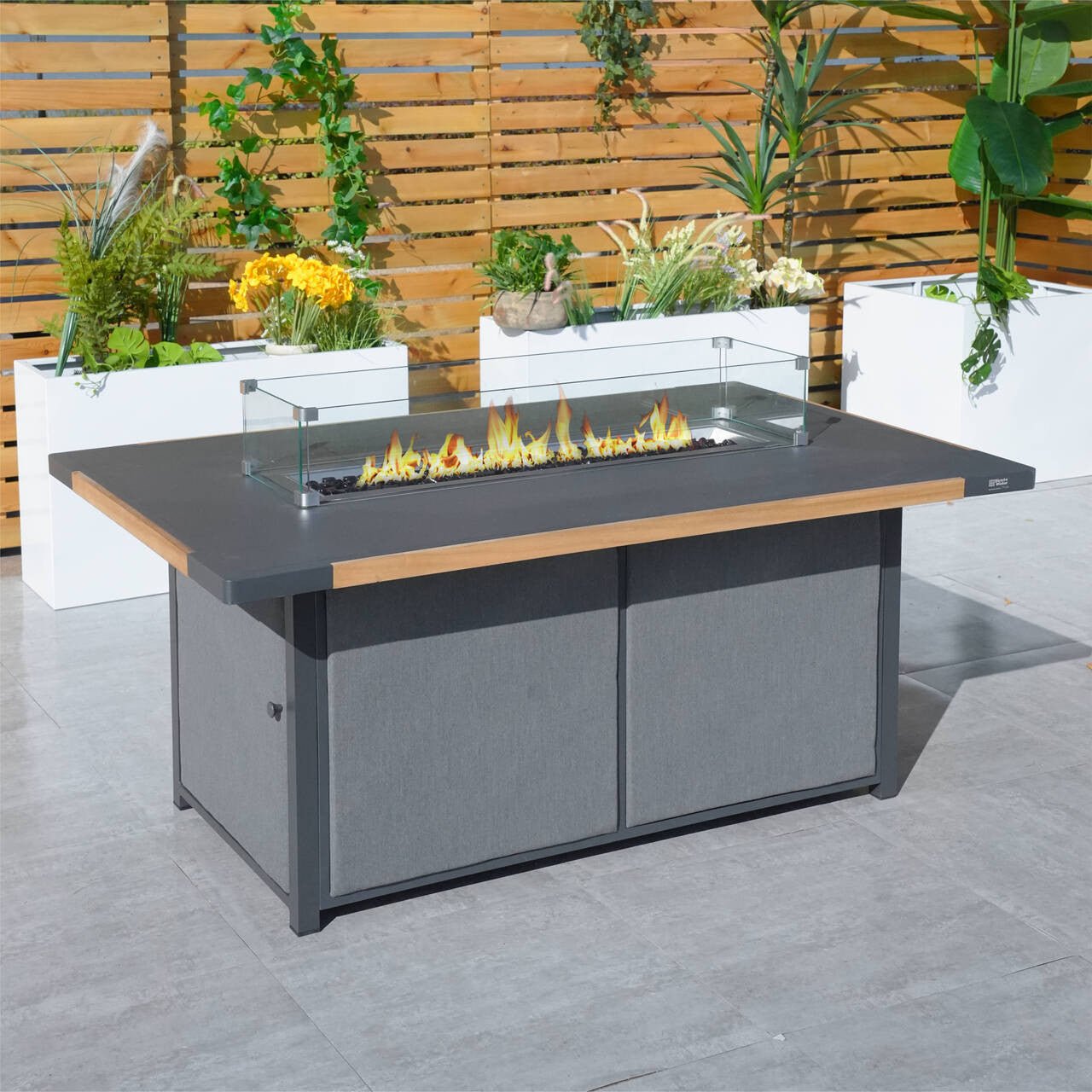 High grade powder paint teak inlaid stove table for indoor and outdoor use (PAG - 2338) - Direct Wicker