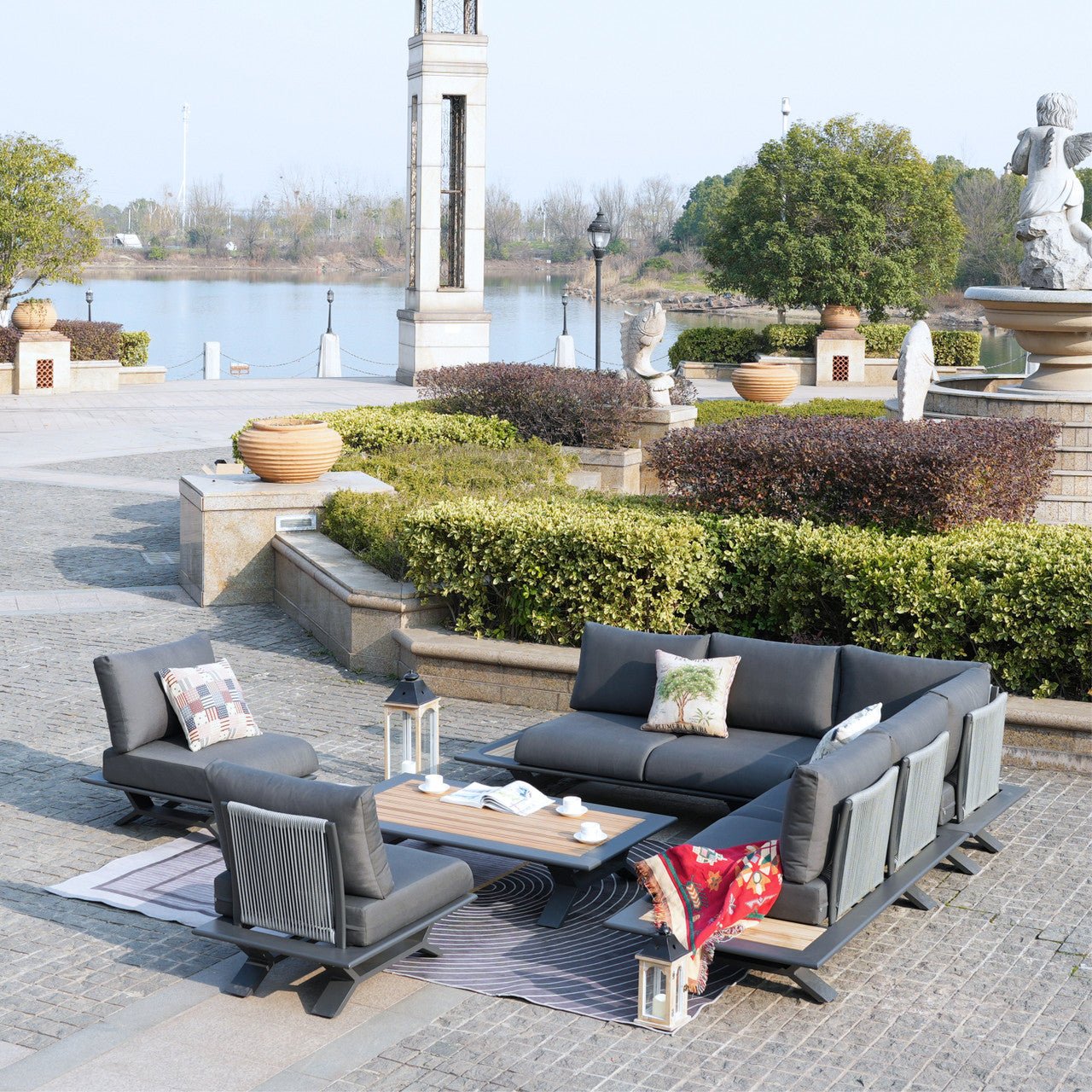 High - grade teak handrails aluminum dew pipe sofa garden set (PAS - 2323) - Direct Wicker
