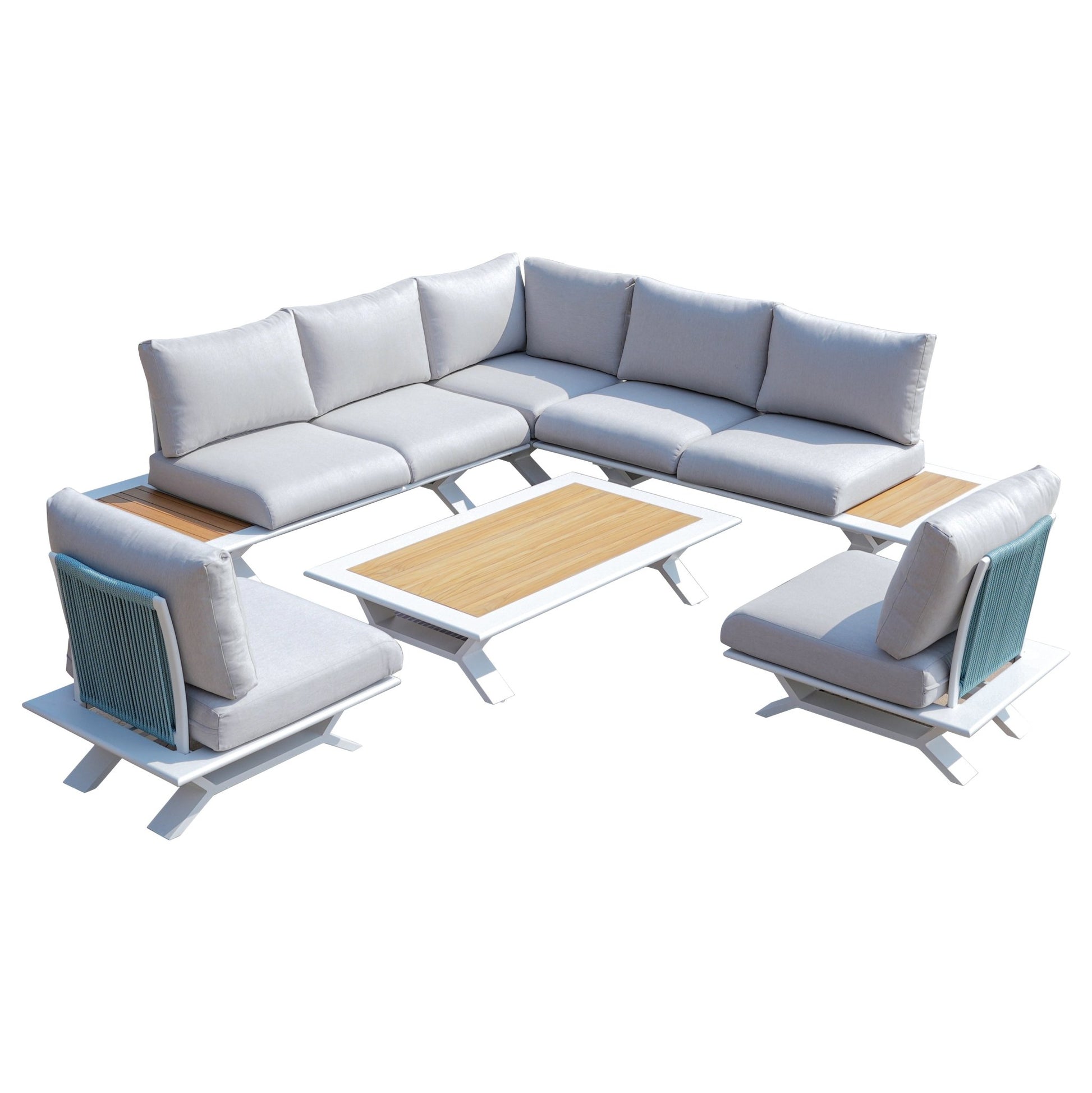 High - grade teak handrails aluminum dew pipe sofa garden set (PAS - 2323) - Direct Wicker