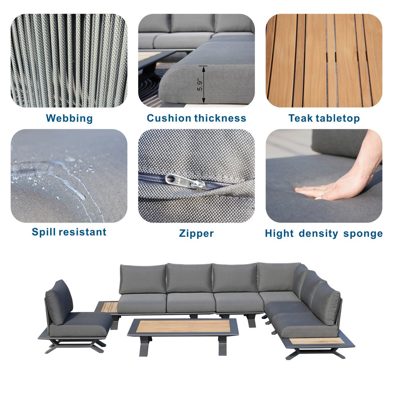 High - grade teak handrails aluminum dew pipe sofa garden set (PAS - 2323) - Direct Wicker