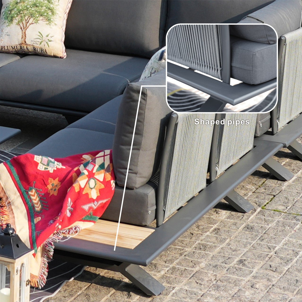 High - grade teak handrails aluminum dew pipe sofa garden set (PAS - 2323) - Direct Wicker