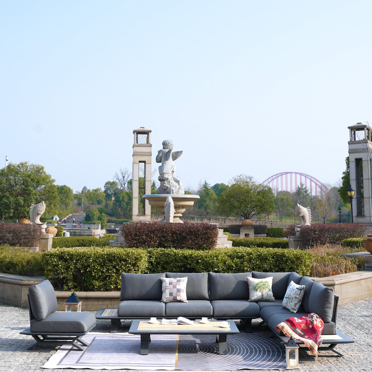 High - grade teak handrails aluminum dew pipe sofa garden set (PAS - 2323) - Direct Wicker