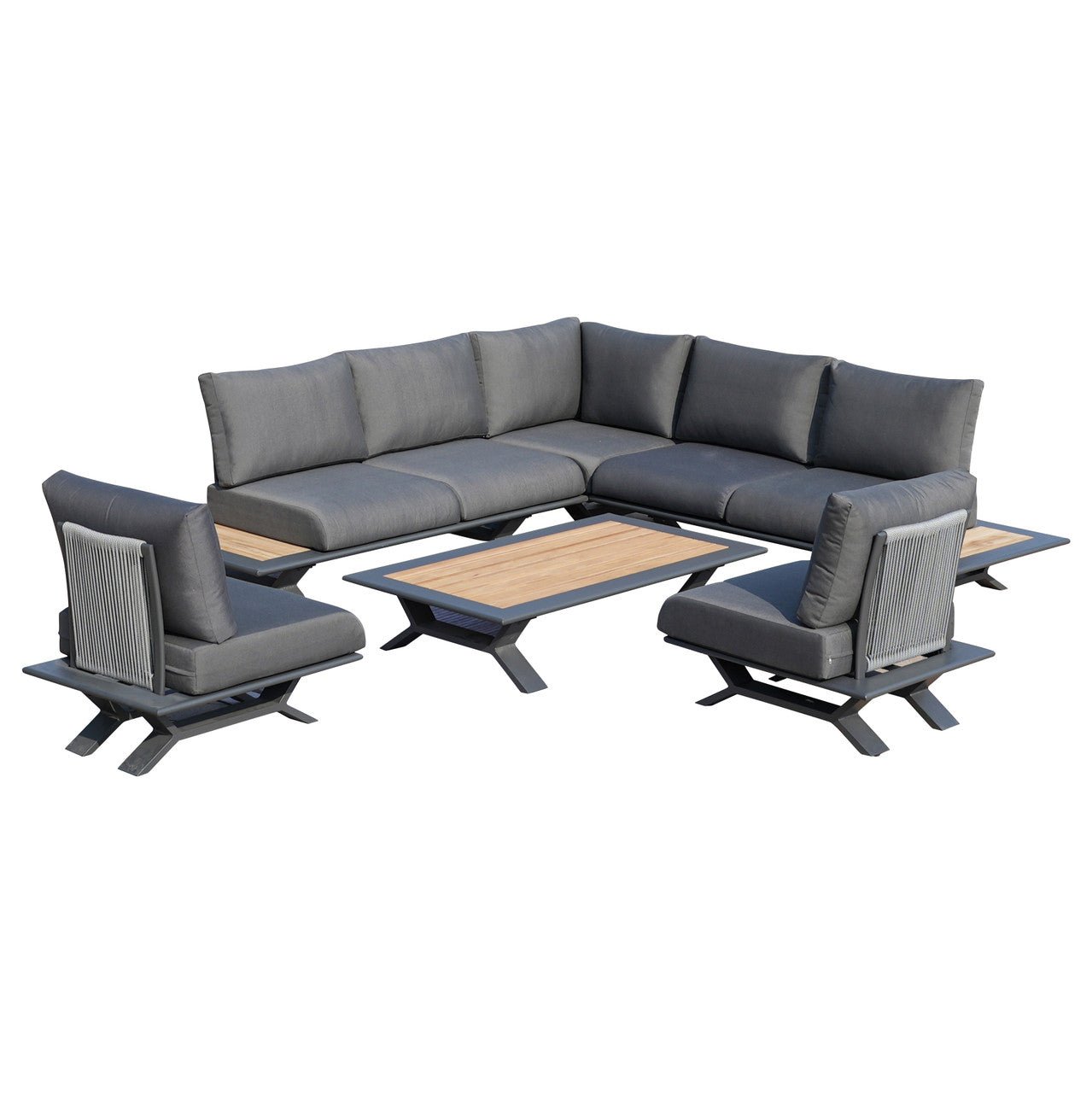 High - grade teak handrails aluminum dew pipe sofa garden set (PAS - 2323) - Direct Wicker