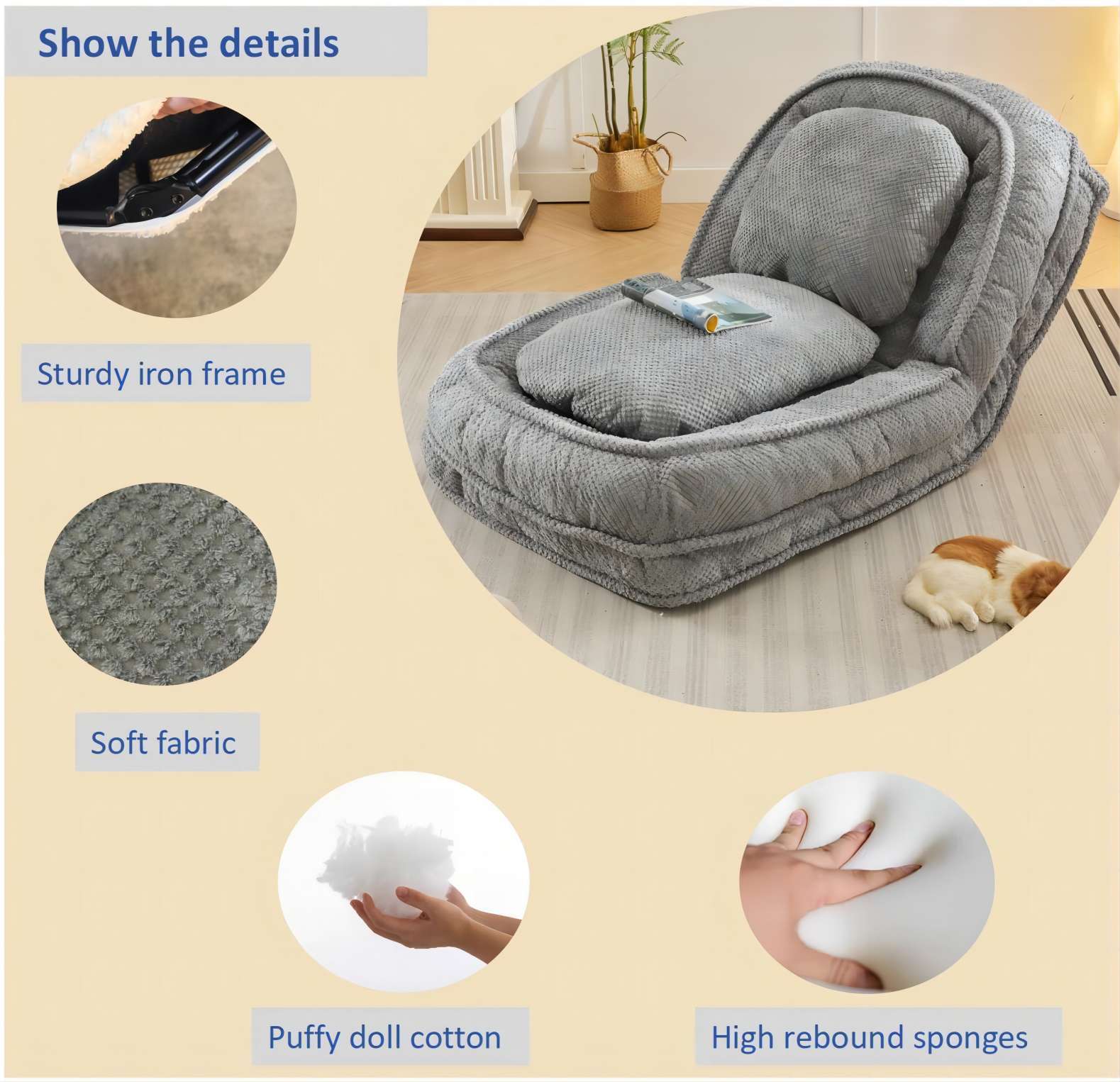 Human Dog Bed ,Lazy Sofa Couch, 5 Adjustable Position (W1628P146711) - Direct Wicker