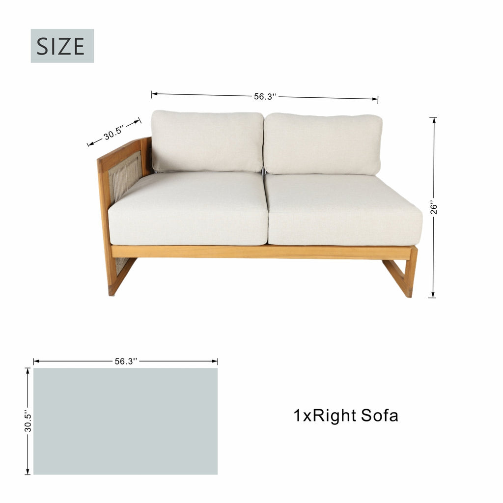 I - Shape 5 - Seat Solid Wood Modular Sofa – Armless Middle with Side Support (PAS - 2516 - LS+MS+RS) - Direct Wicker