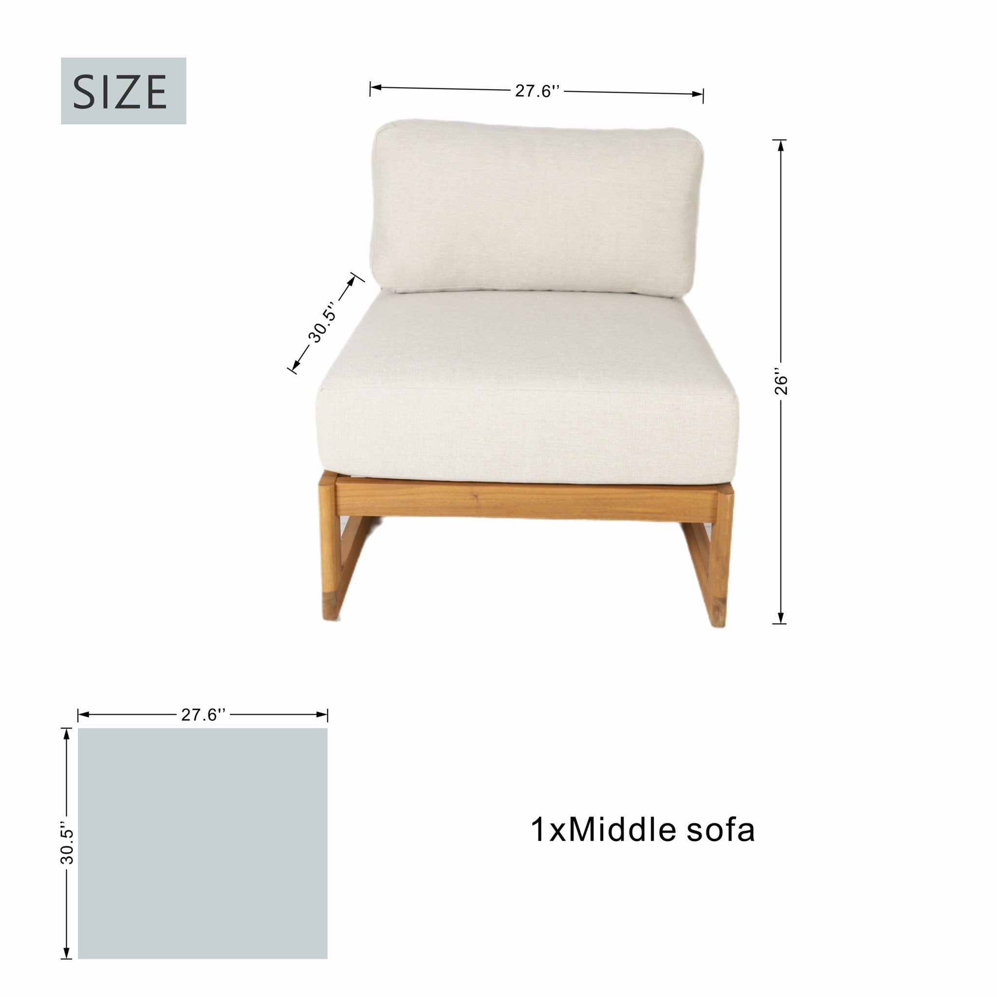 I - Shape 5 - Seat Solid Wood Modular Sofa – Armless Middle with Side Support (PAS - 2516 - LS+MS+RS) - Direct Wicker