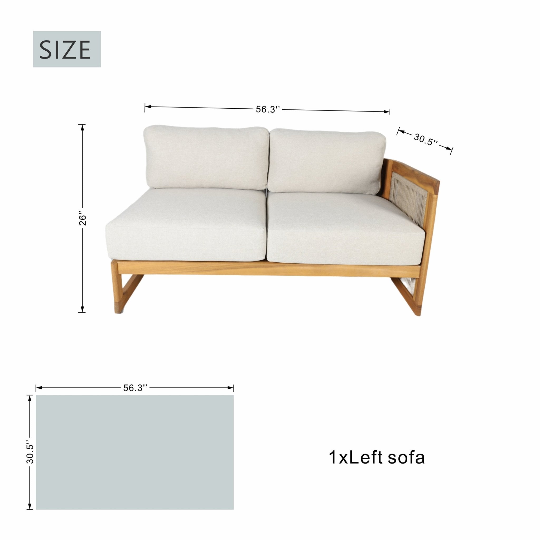 I - Shape 5 - Seat Solid Wood Modular Sofa – Armless Middle with Side Support (PAS - 2516 - LS+MS+RS) - Direct Wicker