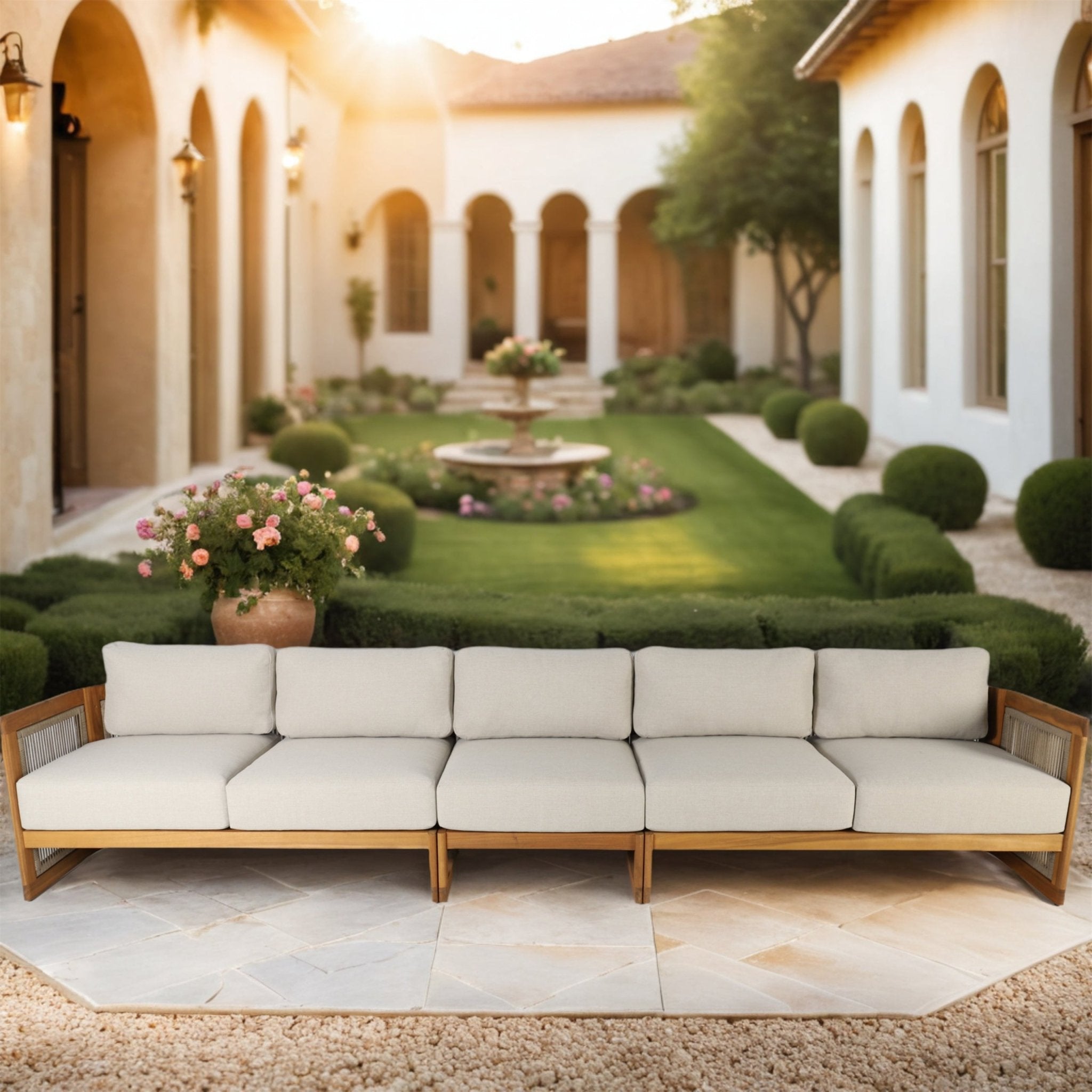 I - Shape 5 - Seat Solid Wood Modular Sofa – Armless Middle with Side Support (PAS - 2516 - LS+MS+RS) - Direct Wicker