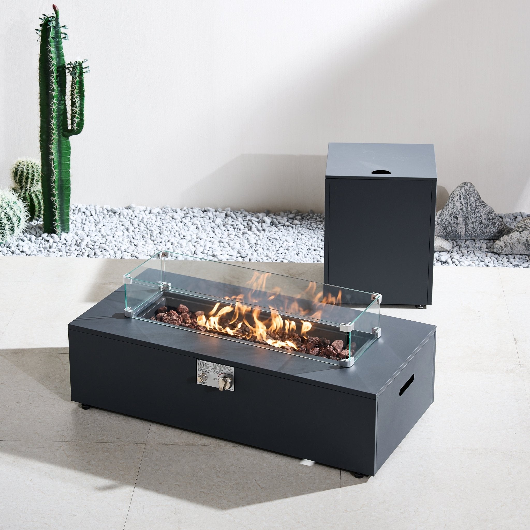 Iron Removable Fire Pit Table Set with Side Table and Accessories (PAG - 2513) - Direct Wicker