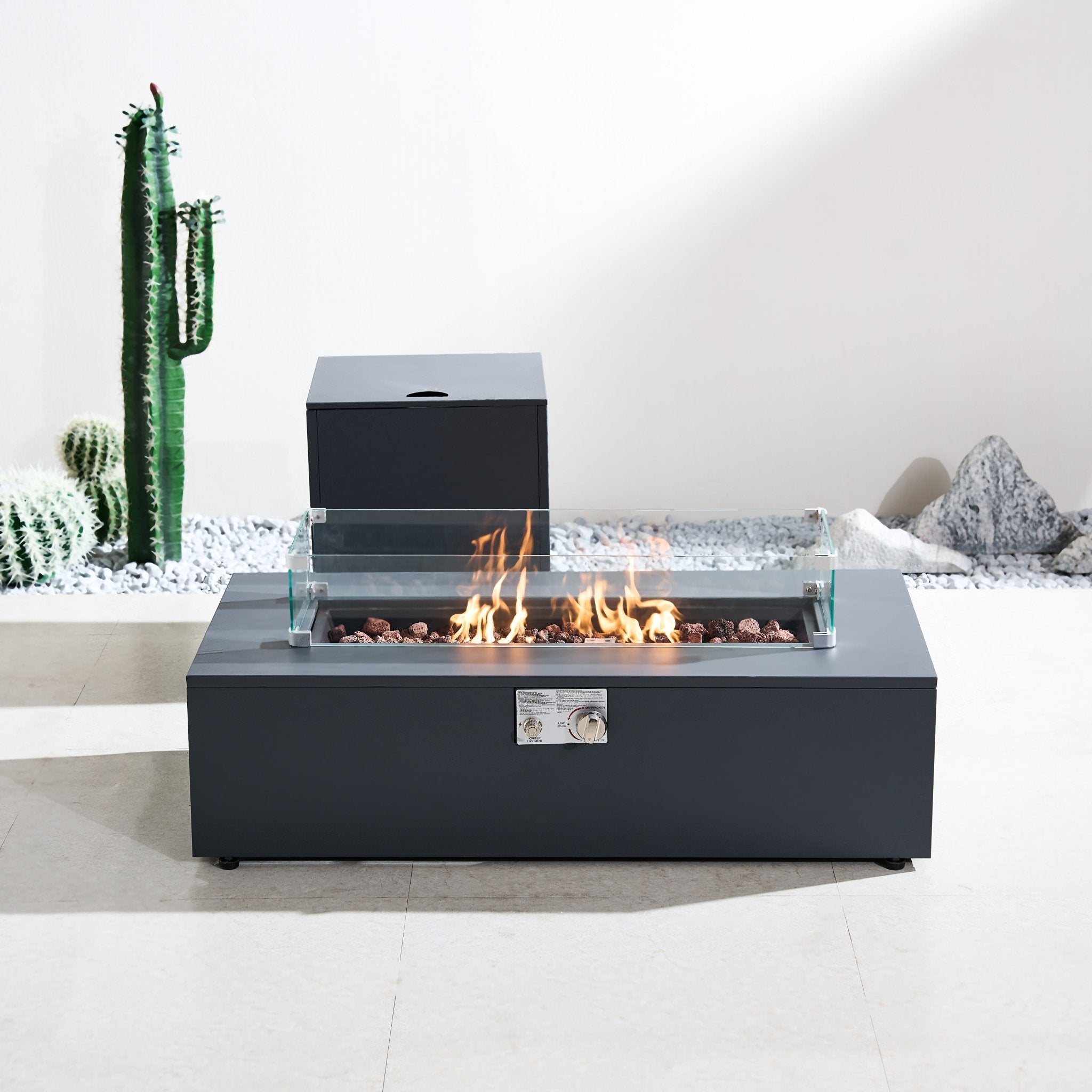 Iron Removable Fire Pit Table Set with Side Table and Accessories (PAG - 2513) - Direct Wicker