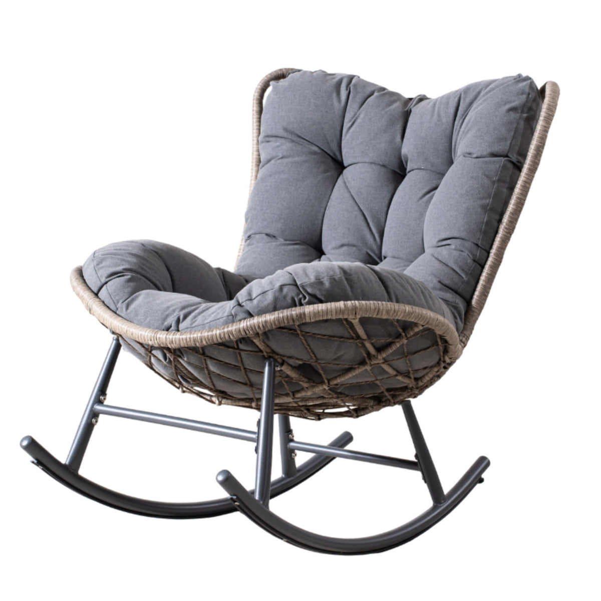 Iron Rocking Chair with Detachable Base and Thickened Cushioned Seat (PAH - 2536 - GR) - Direct Wicker