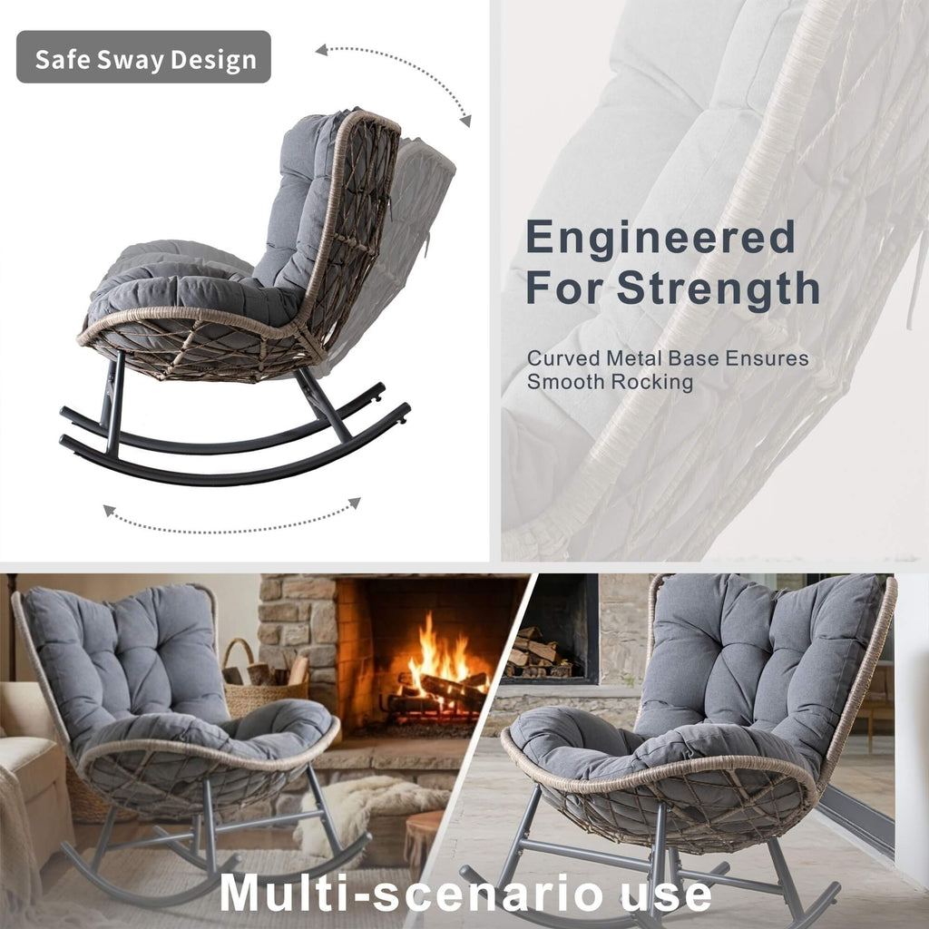 Iron Rocking Chair with Detachable Base and Thickened Cushioned Seat (PAH - 2536 - GR) - Direct Wicker