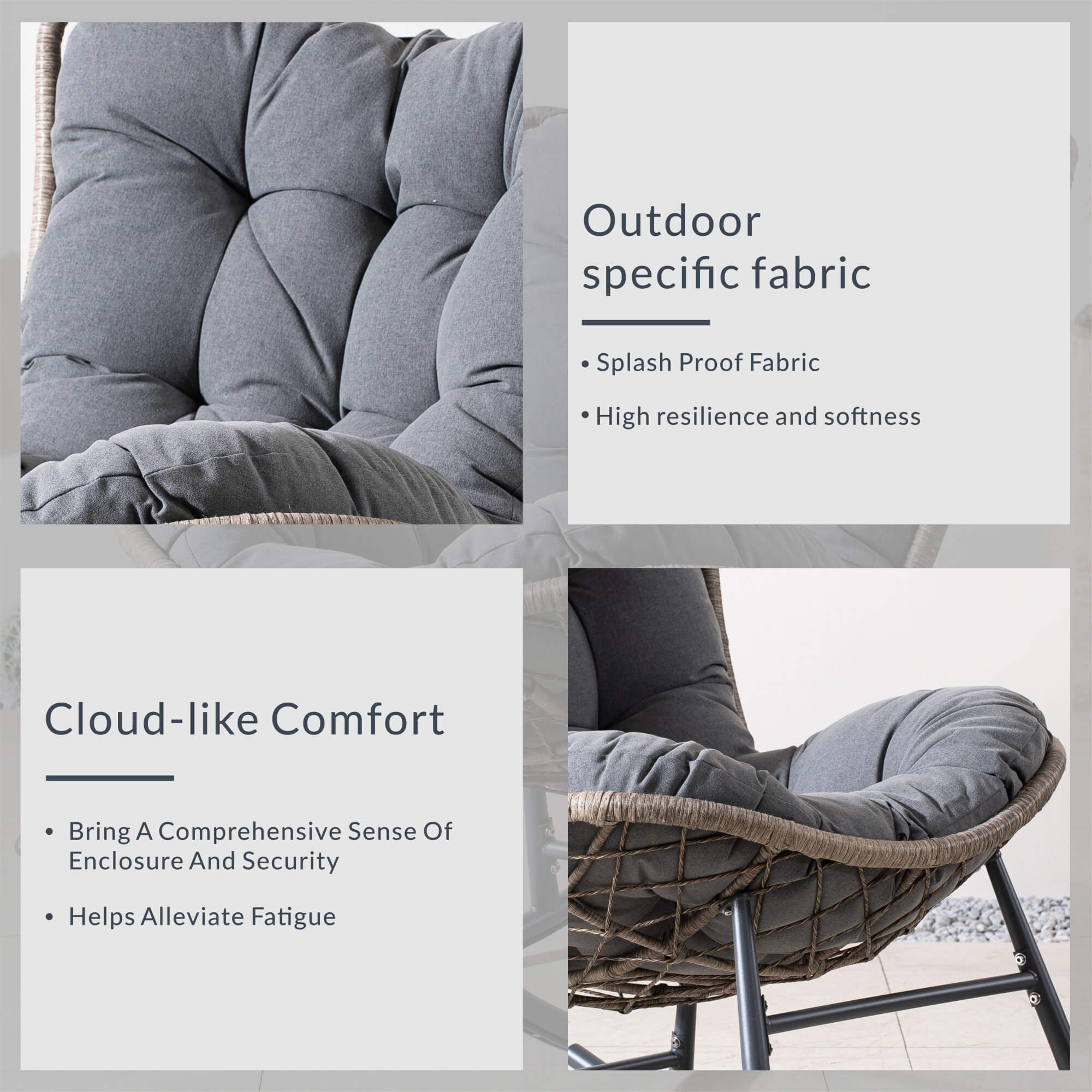 Iron Rocking Chair with Detachable Base and Thickened Cushioned Seat (PAH - 2536 - GR) - Direct Wicker