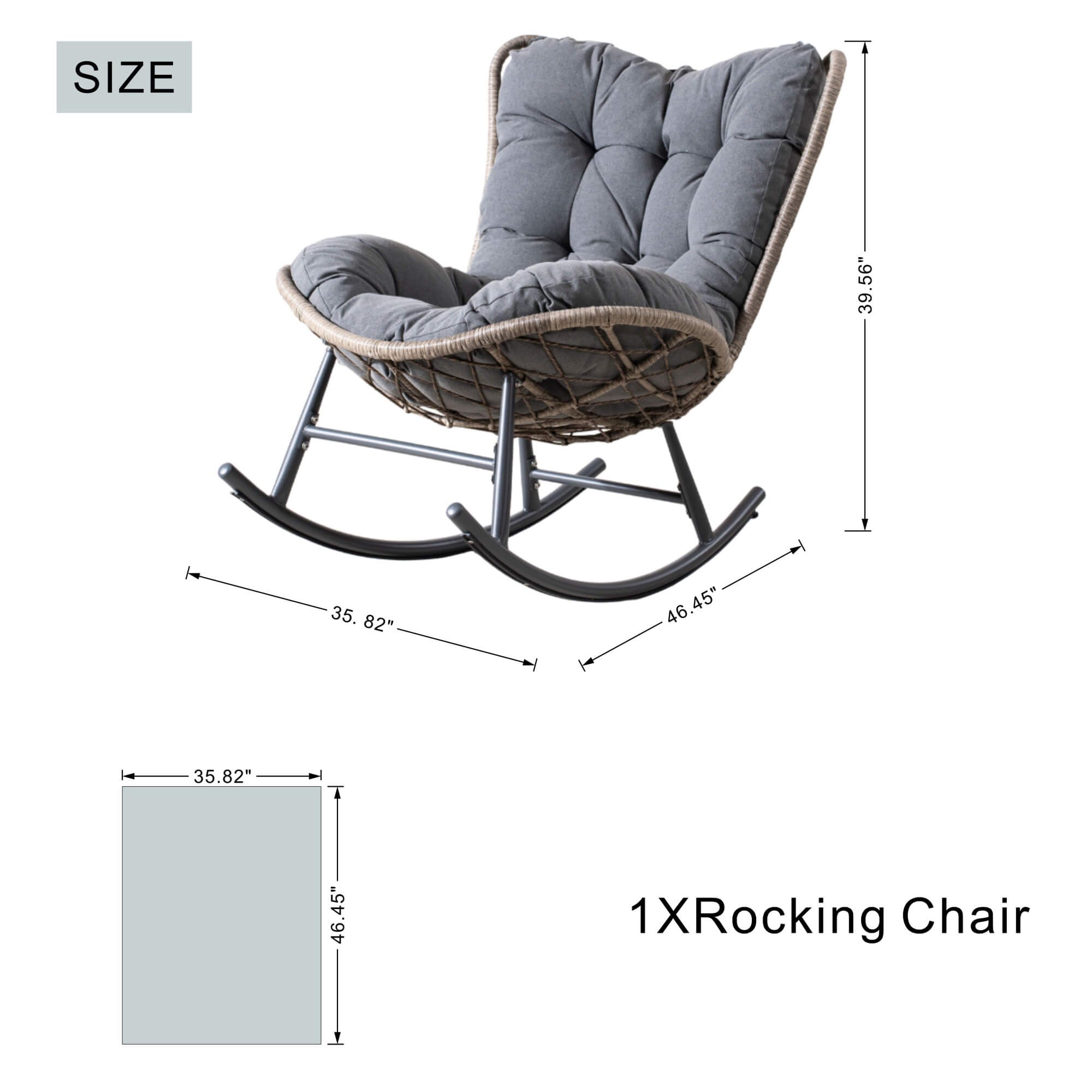 Iron Rocking Chair with Detachable Base and Thickened Cushioned Seat (PAH - 2536 - GR) - Direct Wicker