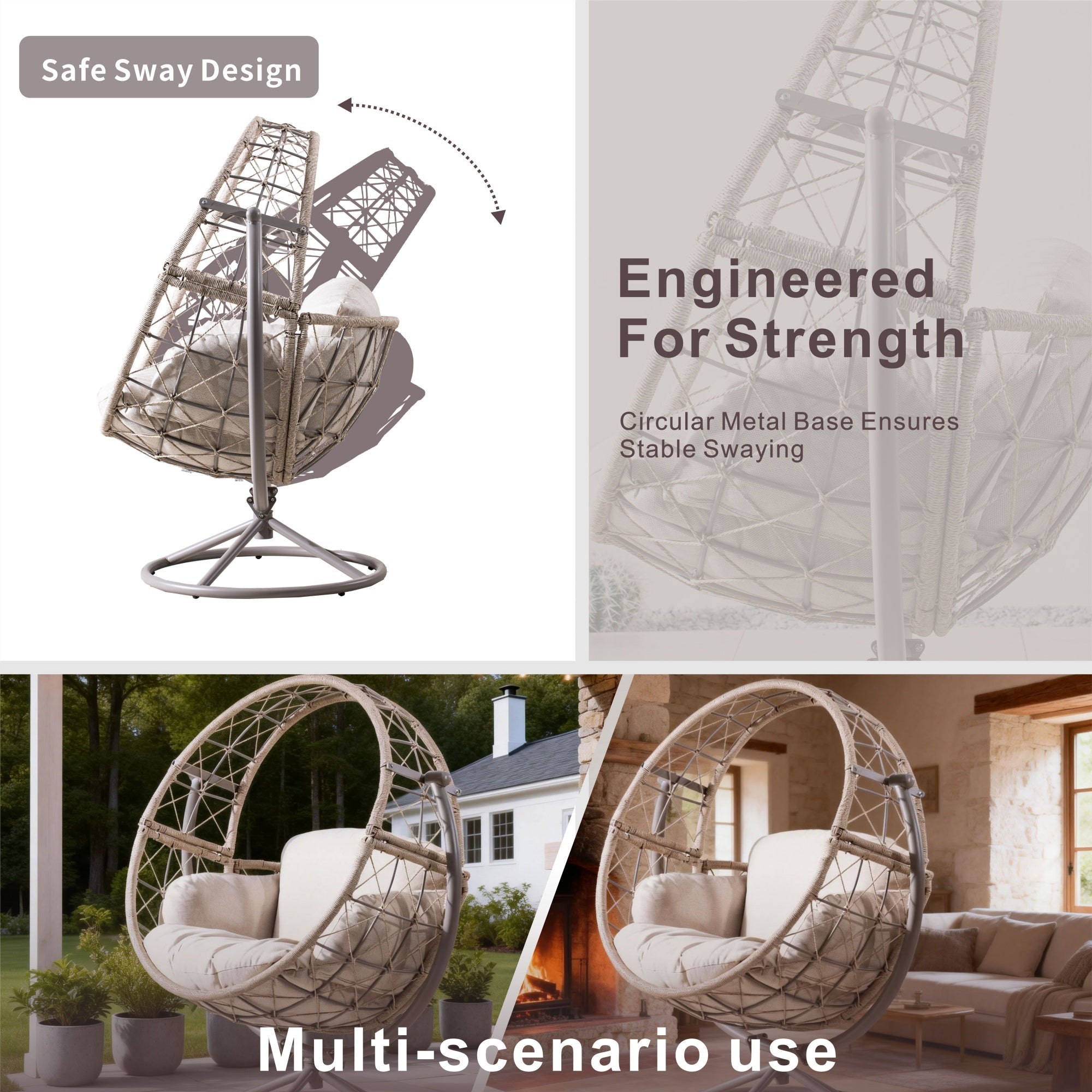 Iron Rocking Chair with Detachable Base and Thickened Cushioned Seat (PAH - 2537 - GR) - Direct Wicker