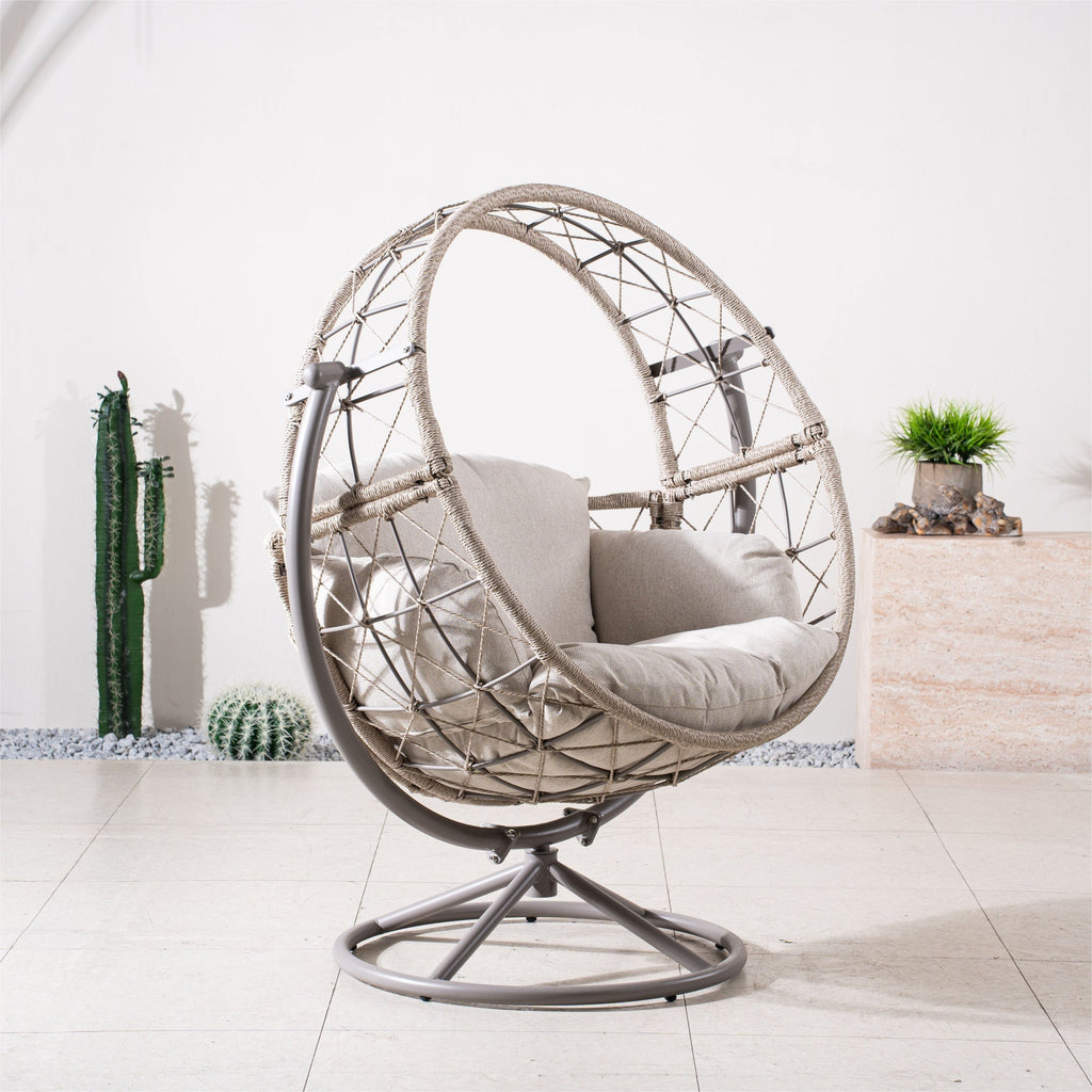 Iron Rocking Chair with Detachable Base and Thickened Cushioned Seat (PAH - 2537 - GR) - Direct Wicker