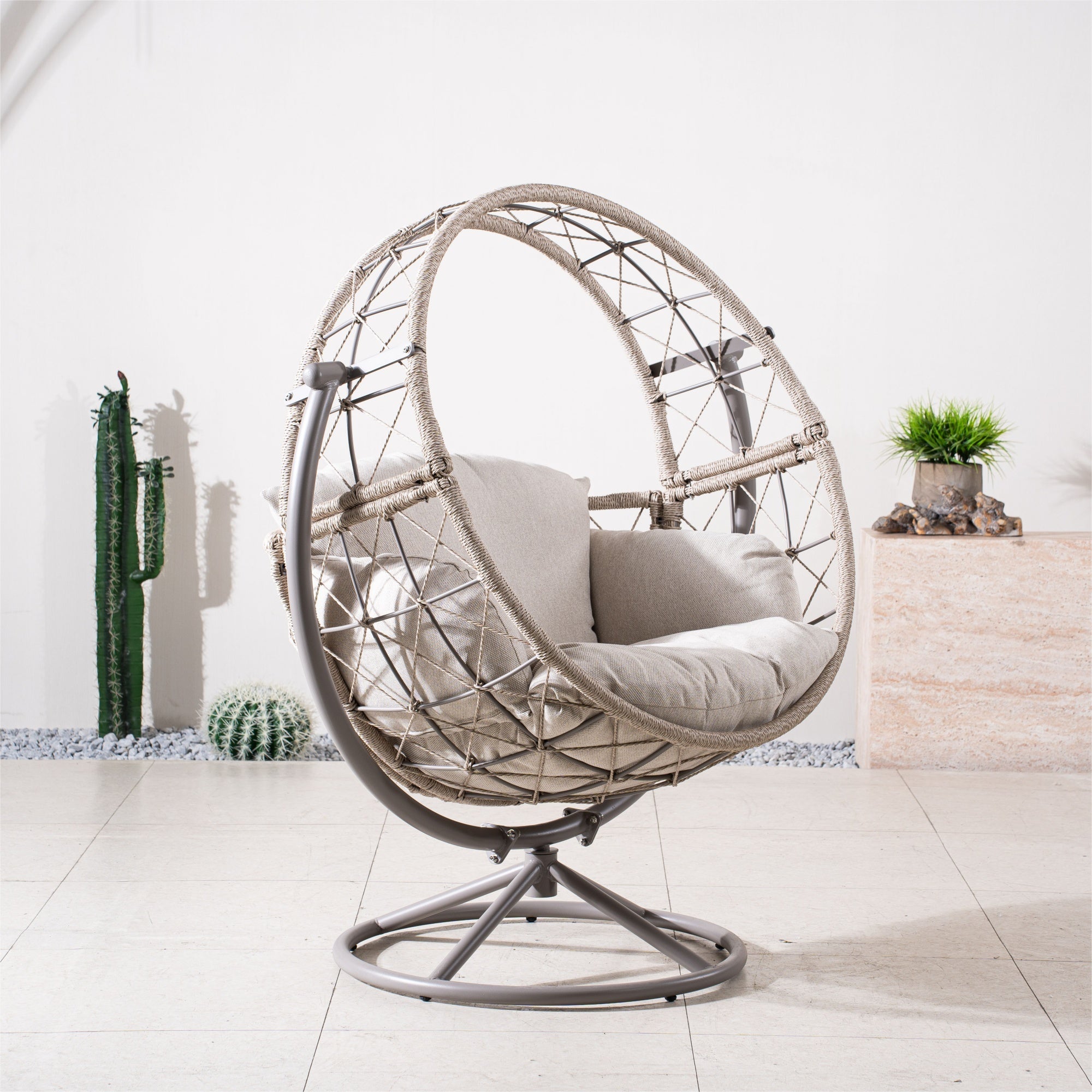 Iron Rocking Chair with Detachable Base and Thickened Cushioned Seat (PAH - 2537 - GR) - Direct Wicker