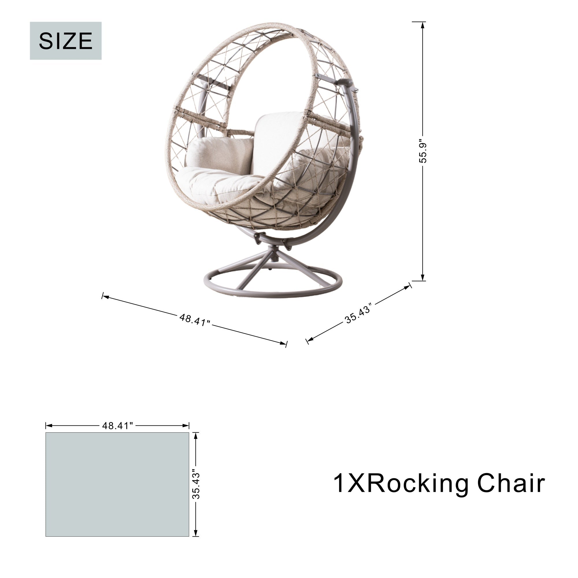 Iron Rocking Chair with Detachable Base and Thickened Cushioned Seat (PAH - 2537 - GR) - Direct Wicker