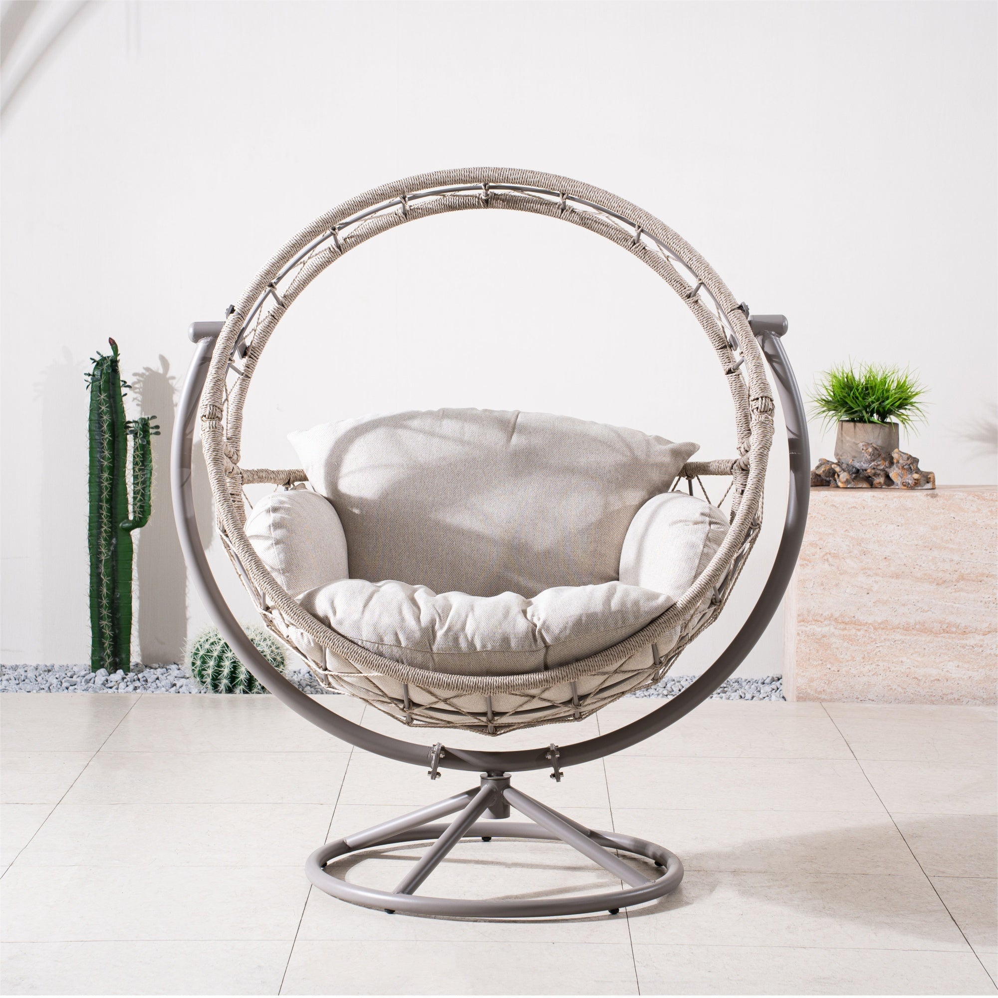 Iron Rocking Chair with Detachable Base and Thickened Cushioned Seat (PAH - 2537 - GR) - Direct Wicker