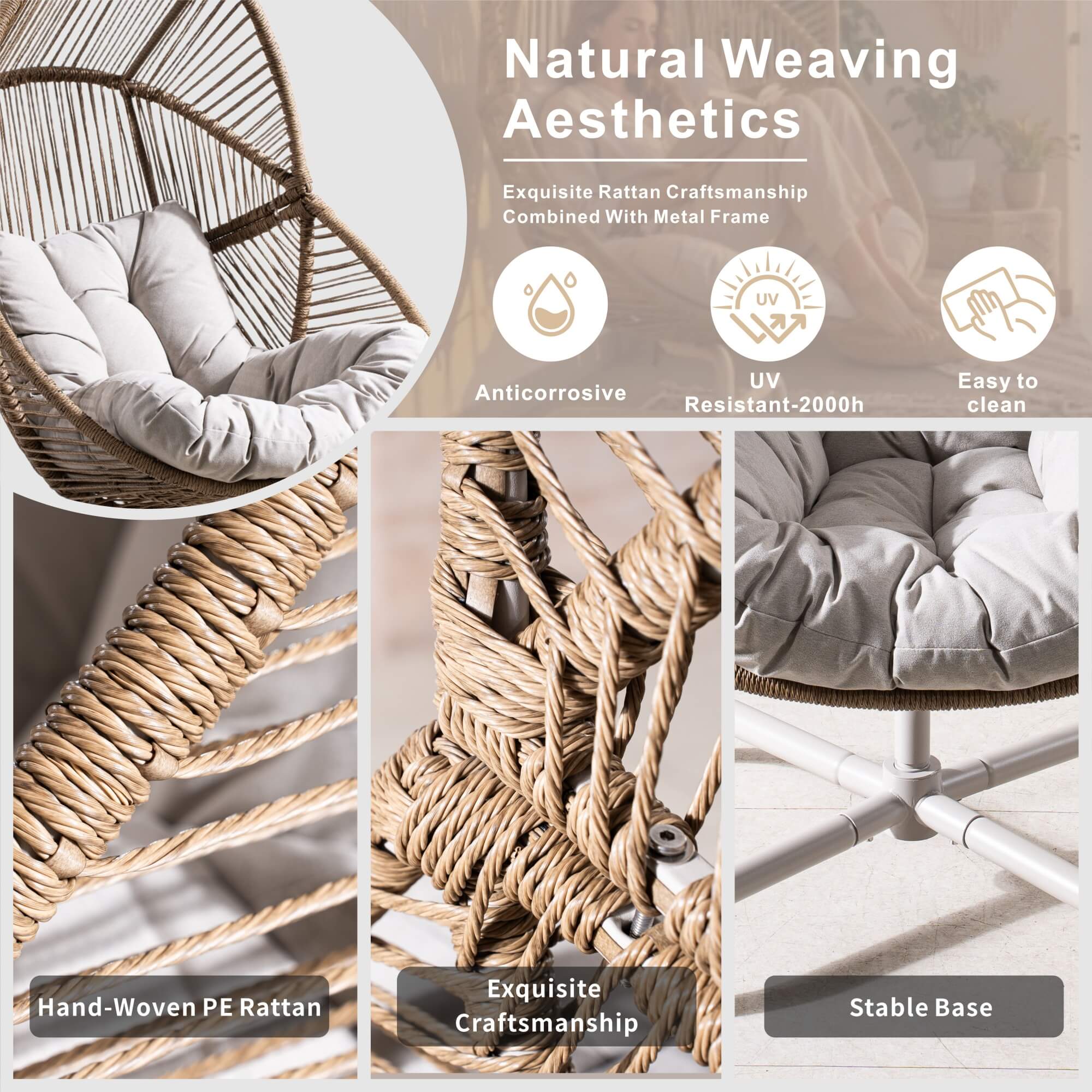 Iron Rocking Chair with Detachable Base – Beach Yellow Frame (PAH - 2538 - BR) - Direct Wicker