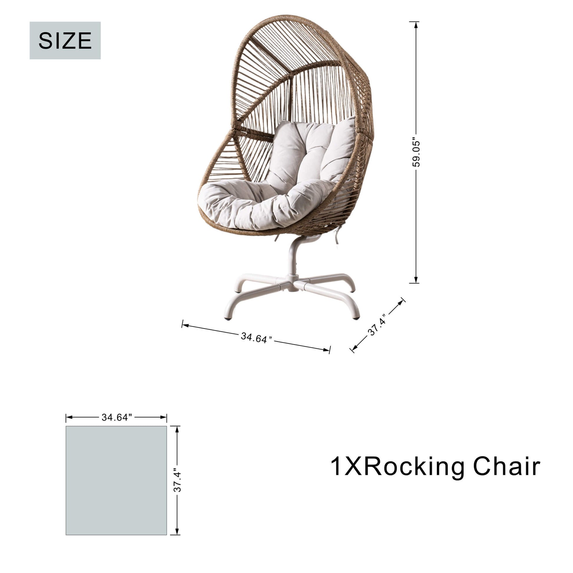 Iron Rocking Chair with Detachable Base – Beach Yellow Frame (PAH - 2538 - BR) - Direct Wicker