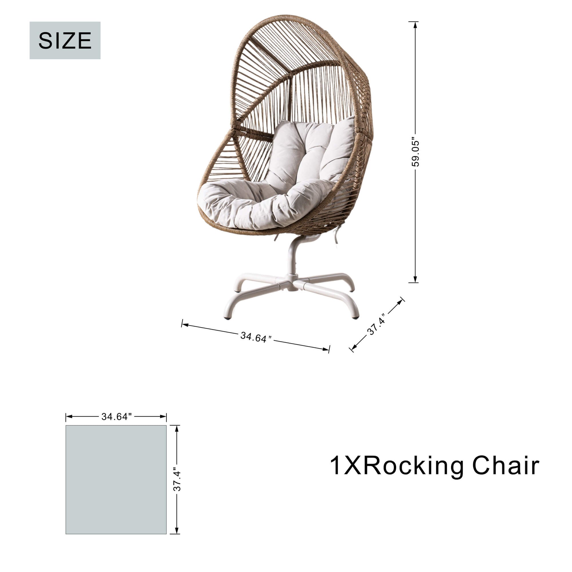 Iron Rocking Chair with Detachable Base – Beach Yellow Frame (PAH - 2538 - BR) - Direct Wicker