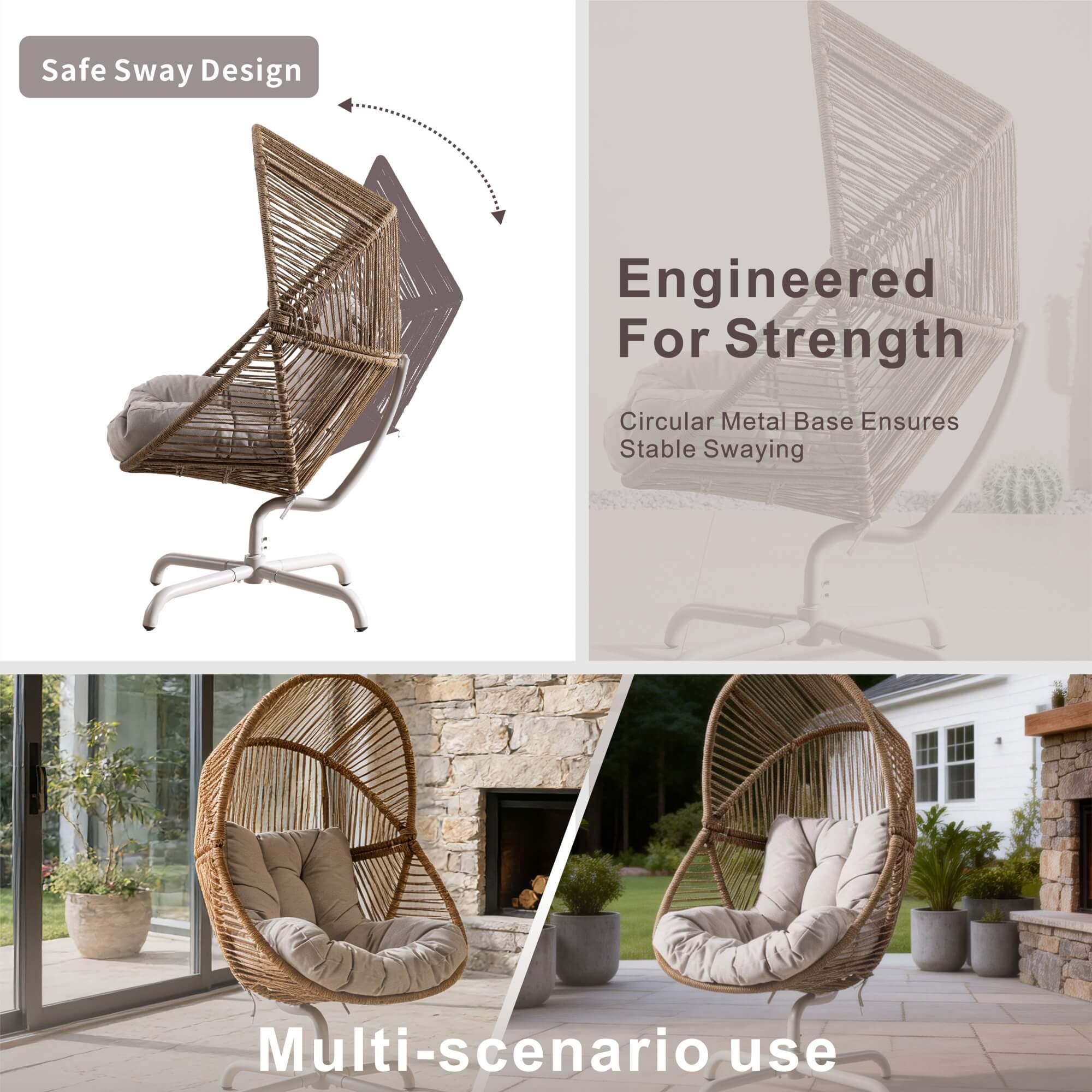 Iron Rocking Chair with Detachable Base – Beach Yellow Frame (PAH - 2538 - BR) - Direct Wicker