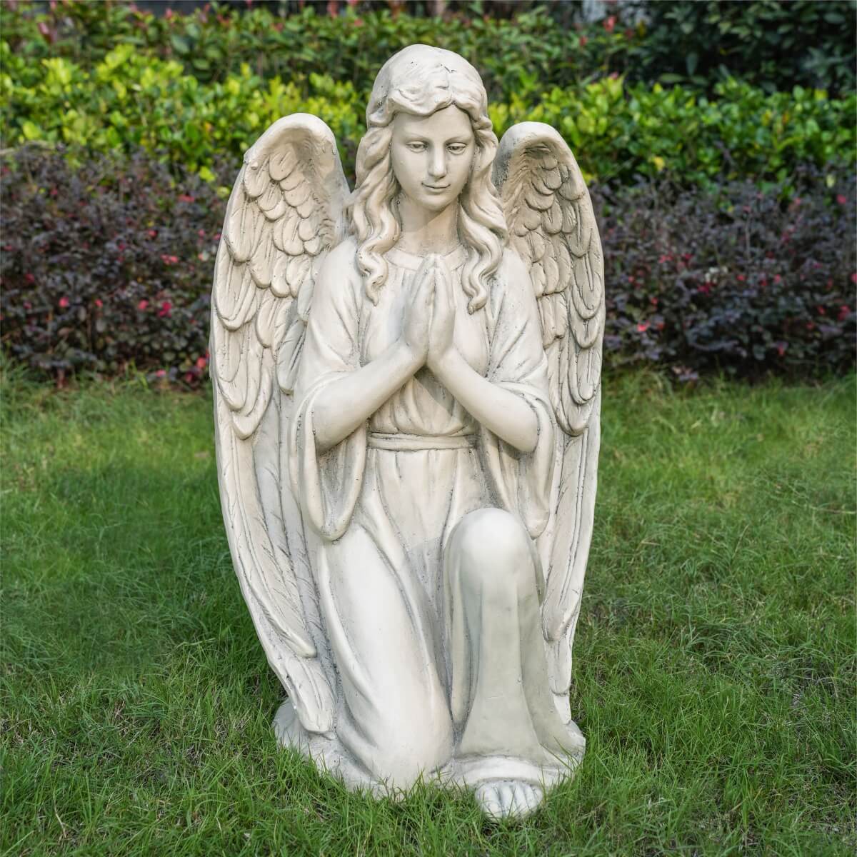 Kneeling Praying Angel Magnesium Oxide Garden Sculpture (GS-24940A-WH-WLX) - Direct Wicker