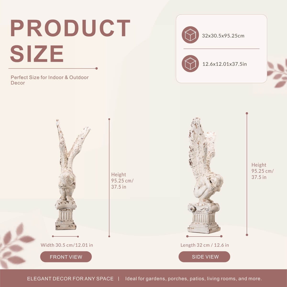 Kneeling Winged Angel on Classical Column Magnesium Oxide Sculpture (GS-2605-WH-QZYY) - Direct Wicker