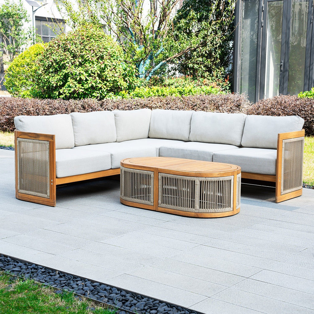 L - Shape 4 - Seat Solid Wood Modular Sofa Set with Oval Coffee Table (PAS - 2516 - LS+CS+RS+OTA) - Direct Wicker