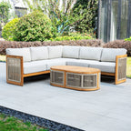 L - Shape 4 - Seat Solid Wood Modular Sofa Set with Oval Coffee Table (PAS - 2516 - LS+CS+RS+OTA) - Direct Wicker