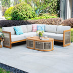 L - Shape 4 - Seat Solid Wood Modular Sofa Set with Oval Coffee Table (PAS - 2516 - LS+CS+RS+OTA) - Direct Wicker