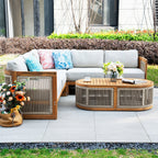 L - Shape 4 - Seat Solid Wood Modular Sofa Set with Oval Coffee Table (PAS - 2516 - LS+CS+RS+OTA) - Direct Wicker