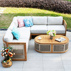 L - Shape 4 - Seat Solid Wood Modular Sofa Set with Oval Coffee Table (PAS - 2516 - LS+CS+RS+OTA) - Direct Wicker