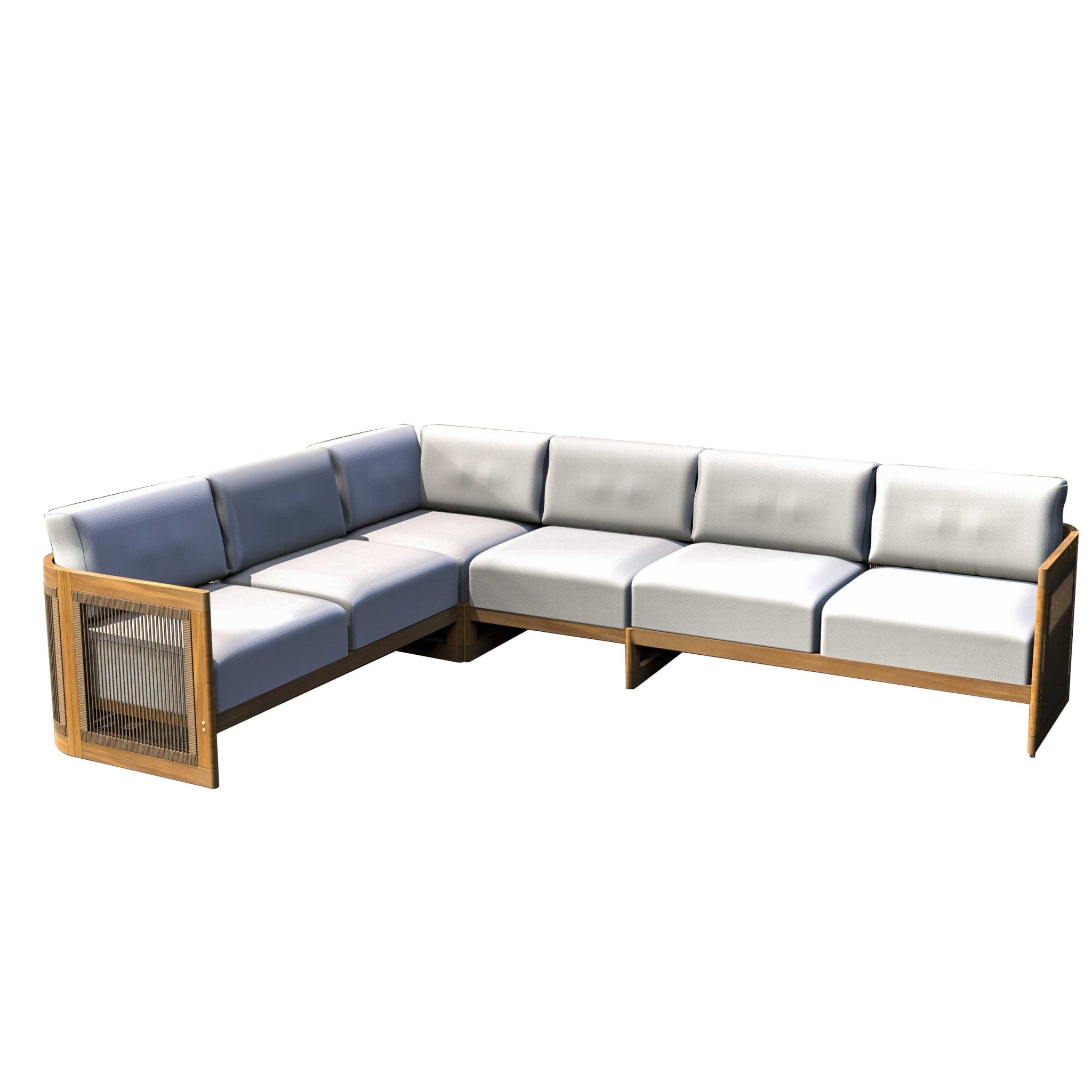 L-Shape 5-Seat Solid Wood Modular Sofa Set with Cushions - Lounge Configuration (PAS-2516-LS+CS+MS+RS) - Direct Wicker
