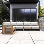 L-Shape 5-Seat Solid Wood Modular Sofa Set with Cushions - Lounge Configuration (PAS-2516-LS+CS+MS+RS) - Direct Wicker