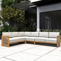 L-Shape 5-Seat Solid Wood Modular Sofa Set with Cushions - Lounge Configuration (PAS-2516-LS+CS+MS+RS) - Direct Wicker