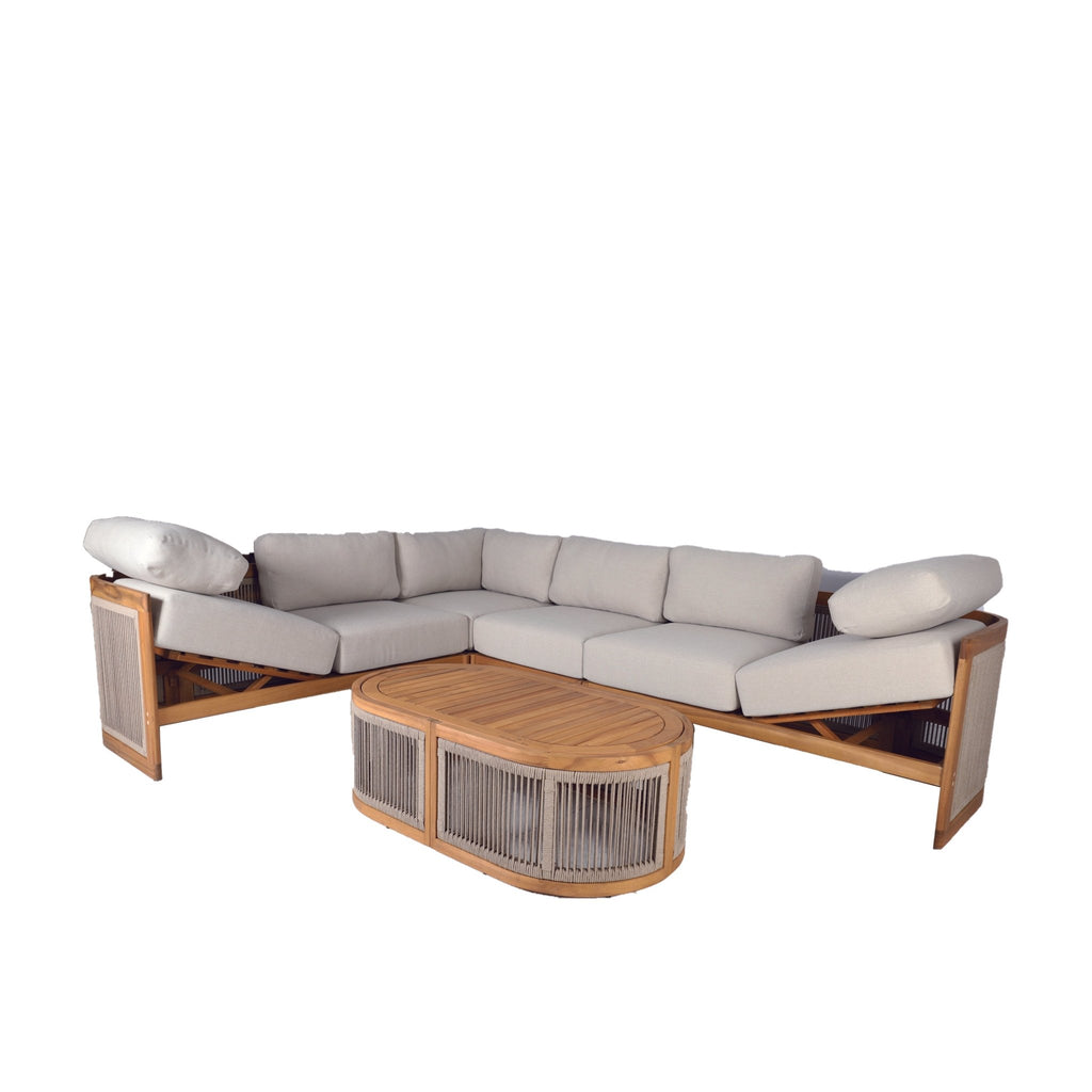 L - Shape 5 - Seat Solid Wood Modular Sofa Set with Cushions (PAS - 2516 - LS+CS+MS+RS+OTA) - Direct Wicker