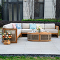 L - Shape 5 - Seat Solid Wood Modular Sofa Set with Cushions (PAS - 2516 - LS+CS+MS+RS+OTA) - Direct Wicker
