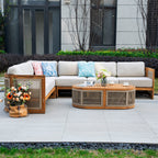 L - Shape 5 - Seat Solid Wood Modular Sofa Set with Cushions (PAS - 2516 - LS+CS+MS+RS+OTA) - Direct Wicker