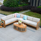L - Shape 5 - Seat Solid Wood Modular Sofa Set with Cushions (PAS - 2516 - LS+CS+MS+RS+OTA) - Direct Wicker